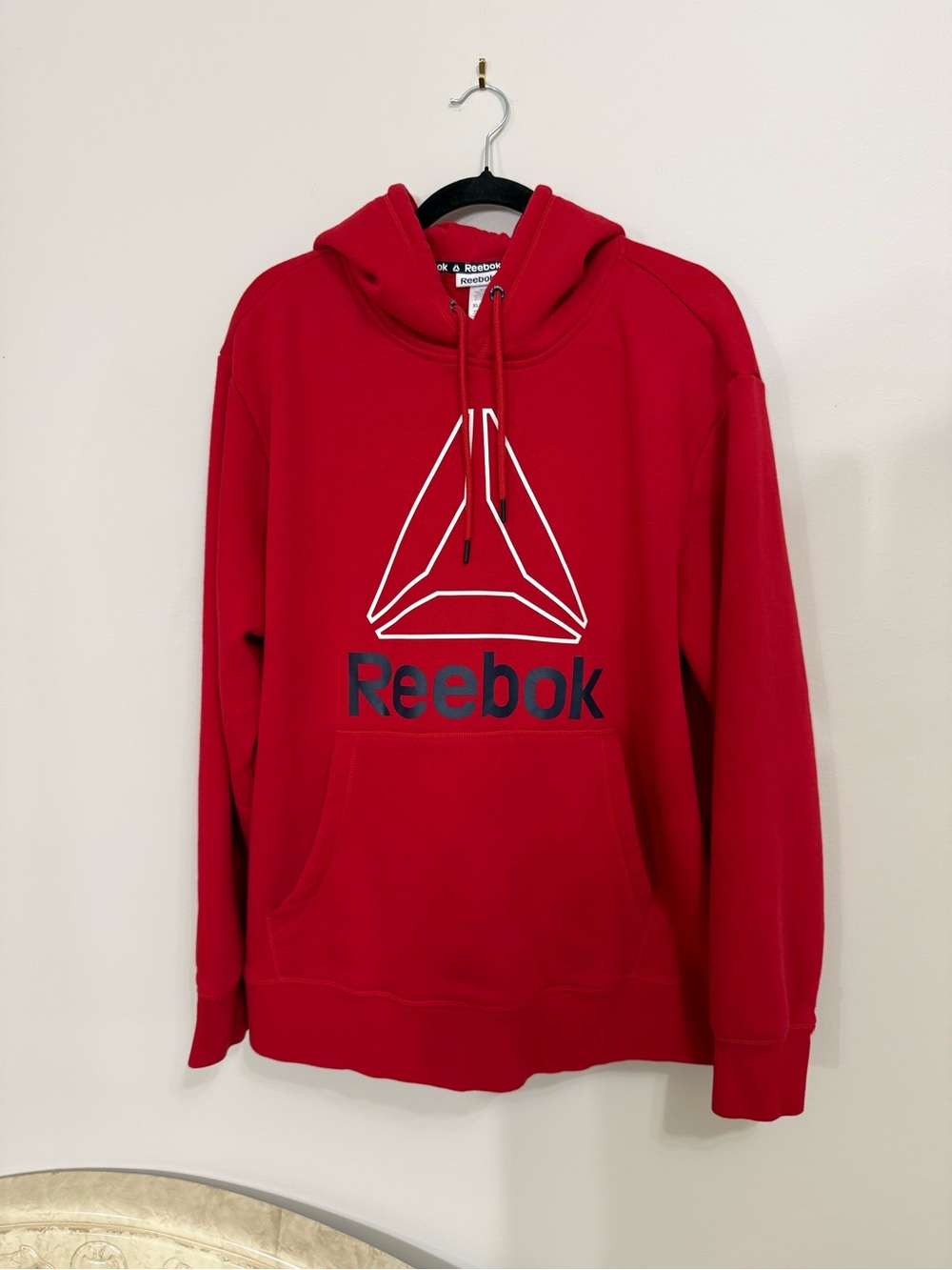 Reebok Hoodie Mens XL Red Fleece Pullover Sweatshirt Triangle Logo Athletic, EUC